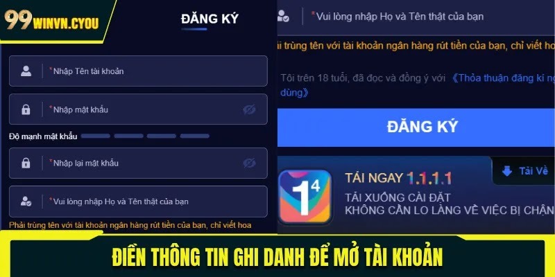 Điền thông tin ghi danh để mở tài khoản