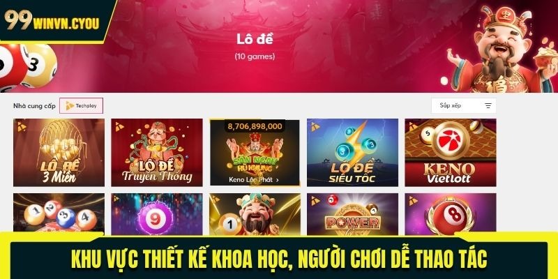 Khu vực thiết kế khoa học, người chơi dễ thao tác